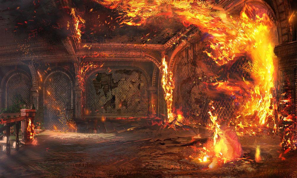 Chateau Fire Art from Uncharted 3: Drake's Deception