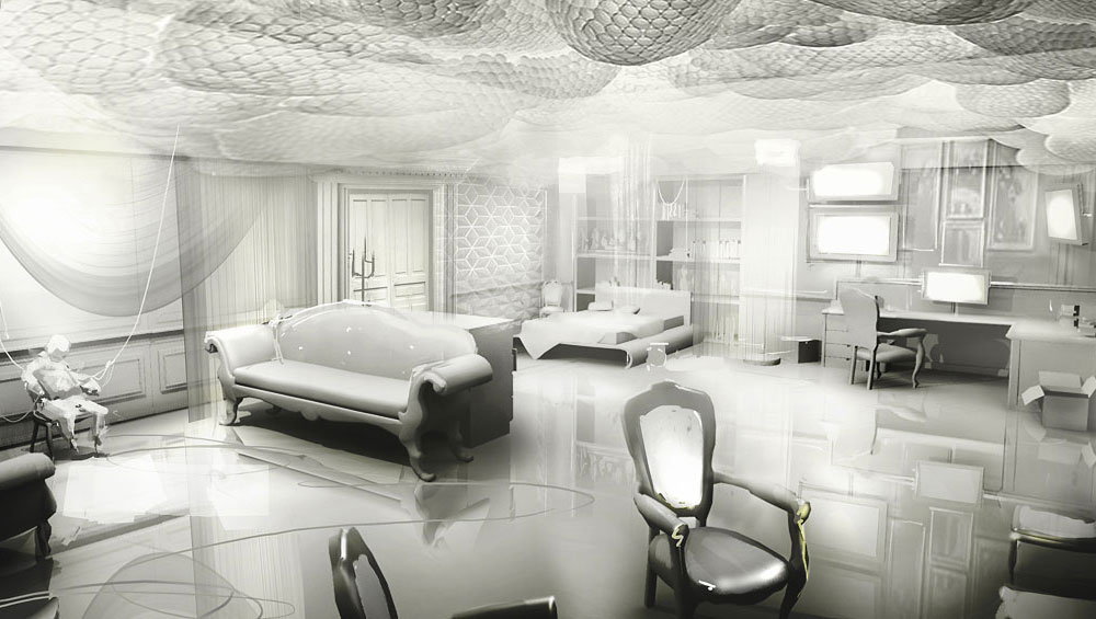 Hugh Darrow Quarters Art from Deus Ex: Human Revolution
