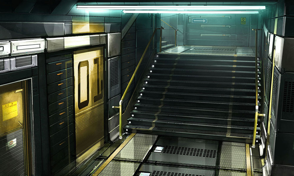 Lower Tai Yong Stairs Art from Deus Ex: Human Revolution