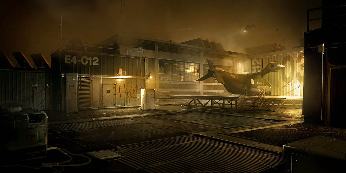 Rooftop Helipad Art from Deus Ex: Human Revolution