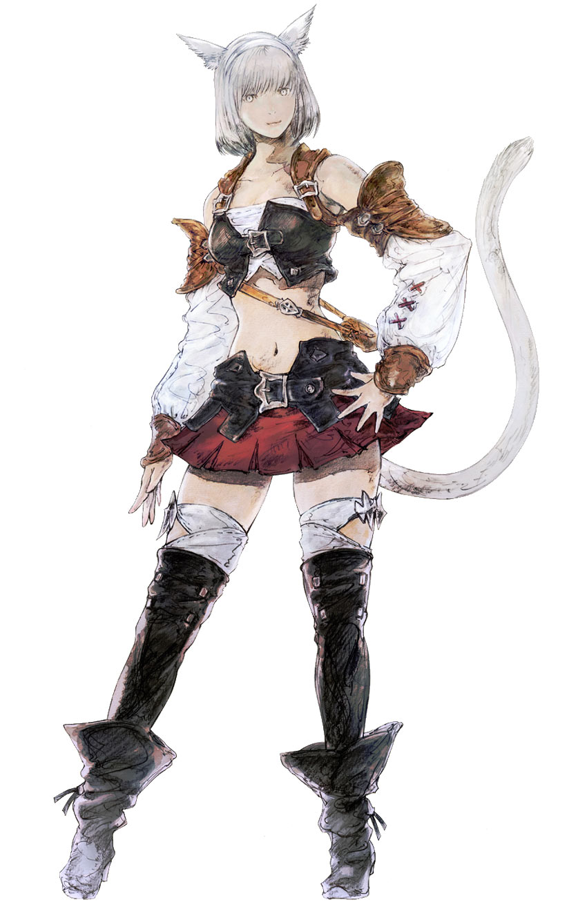 Miqo'te Female in Initial Gear Art from Final Fantasy XIV: A Realm Reborn
