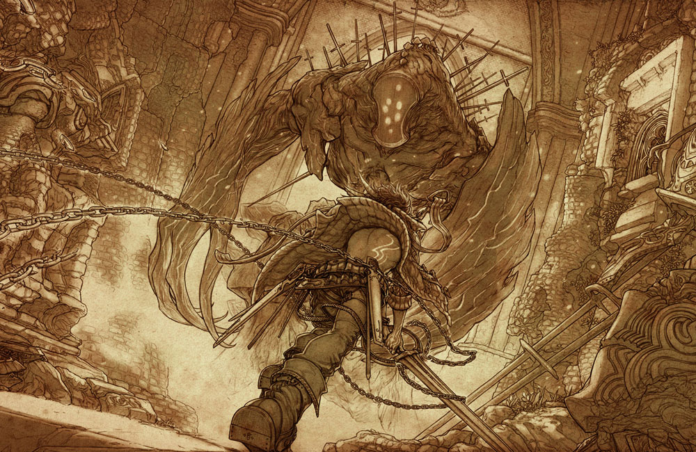 Zael Fighting Enemy Art from The Last Story