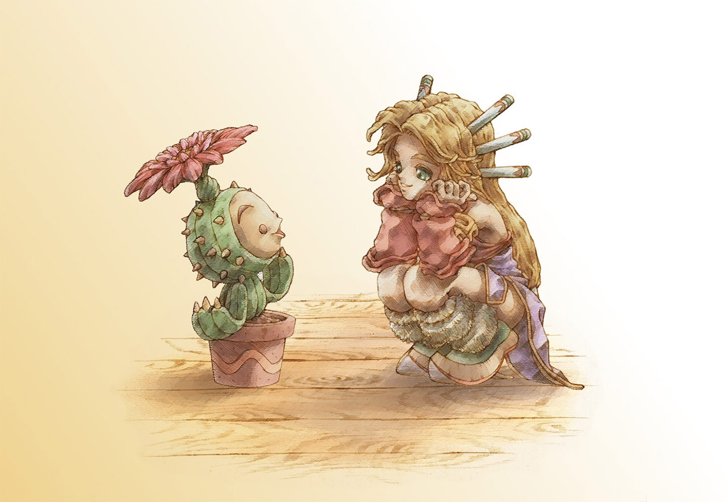 Li'l Cactus and Serafina Art from Legend of Mana