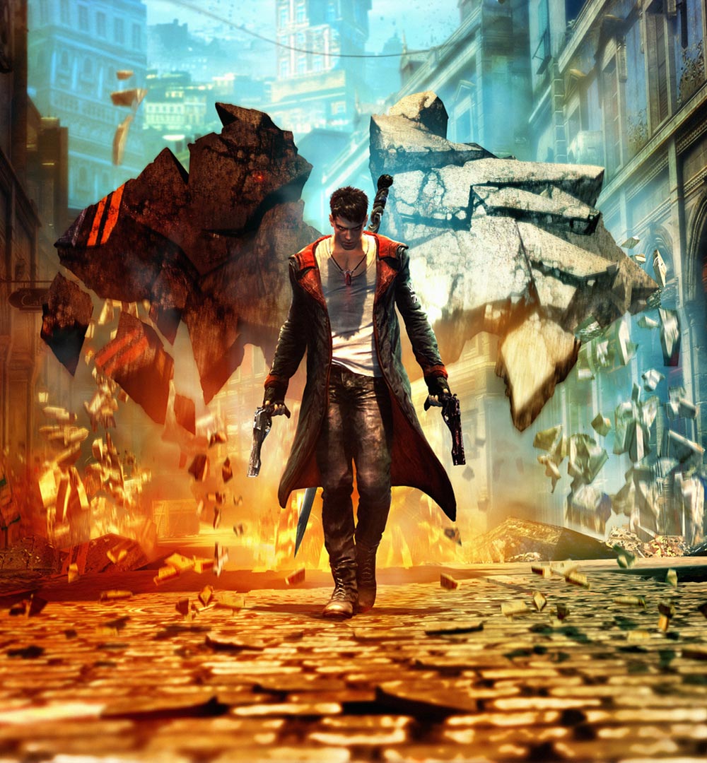 Dante Walking From Explosion Art from DMC: Devil May Cry