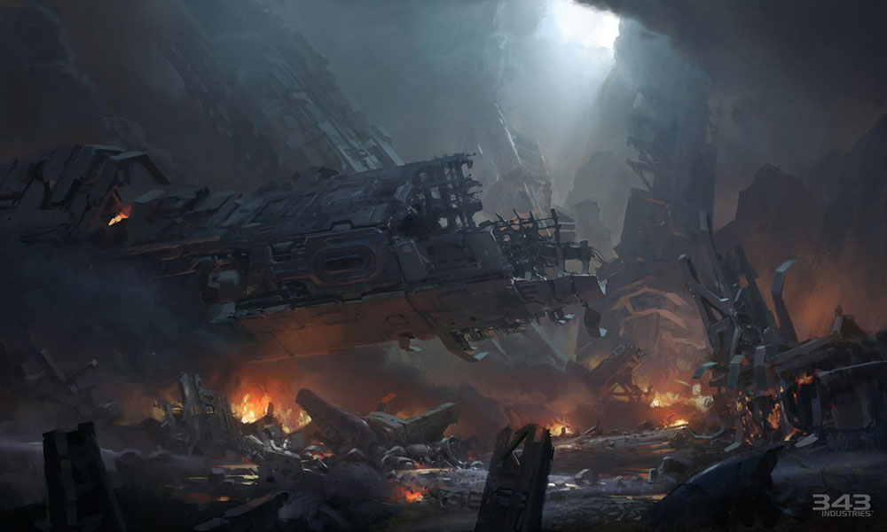 Forward Unto Dawn Wreckage Art from Halo 4