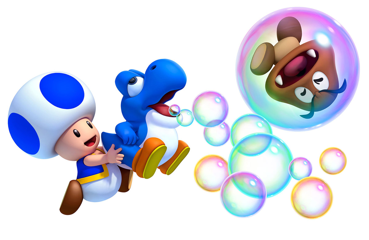 Toad, Bubble Baby Yoshi, & Goomba Art from New Super Mario Bros. U