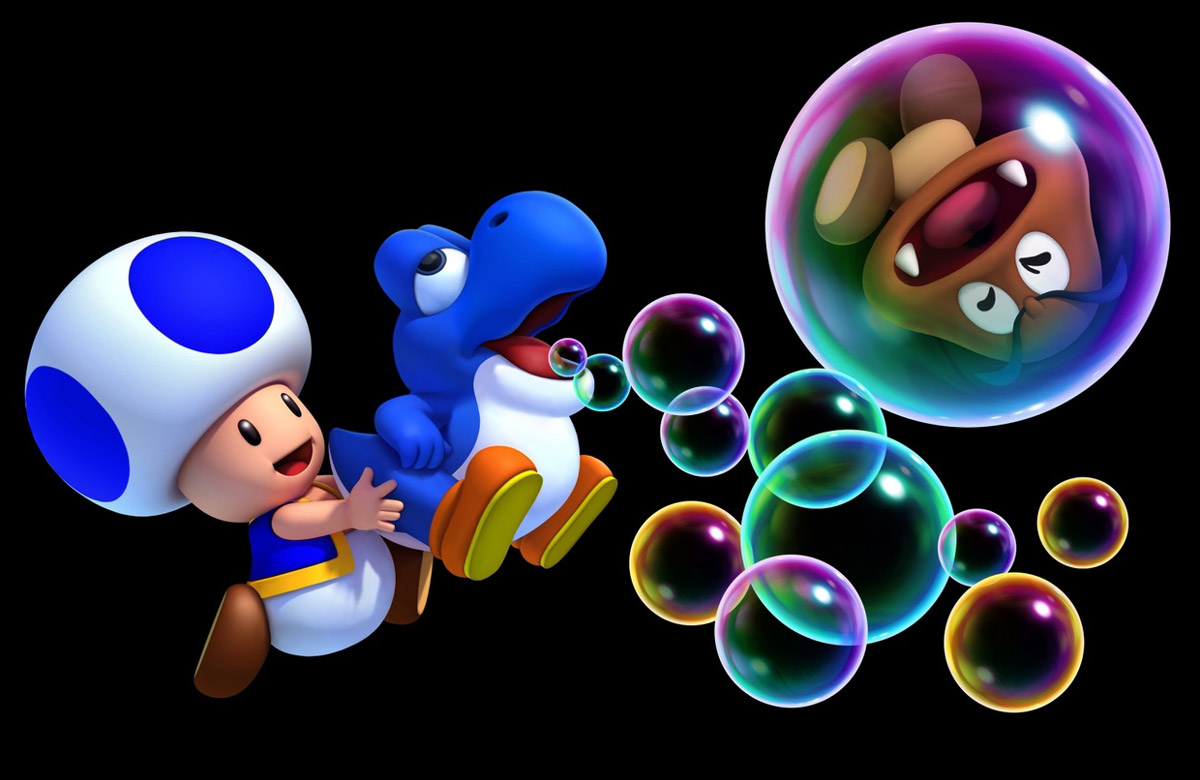 Toad, Bubble Baby Yoshi, & Goomba Art from New Super Mario Bros. U