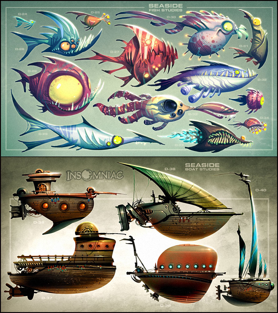 Seaside Fish and Ships Art from Ratchet & Clank: All 4 One