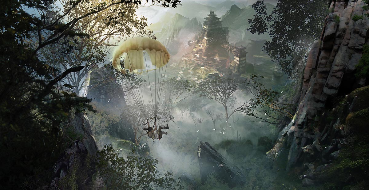 Parachute Descent Art from Tomb Raider