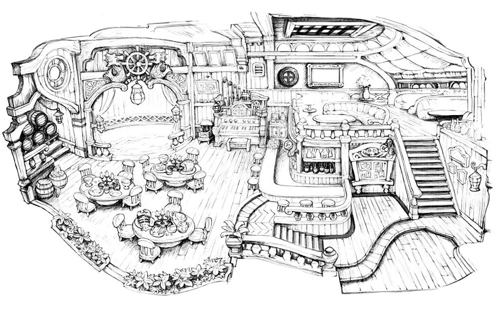 The Drunken Pig Pub Sketch from Bravely Default