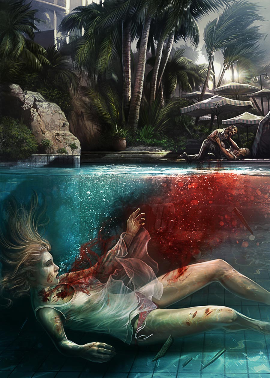 Body in Resort Pool Art from Dead Island