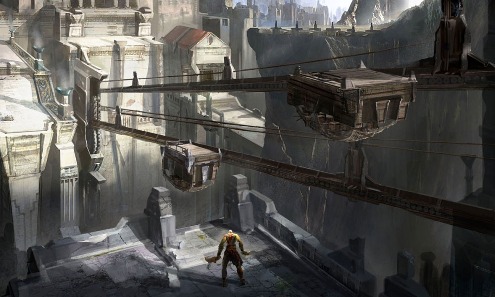 Olympus Base Cable Cars Art from God of War III