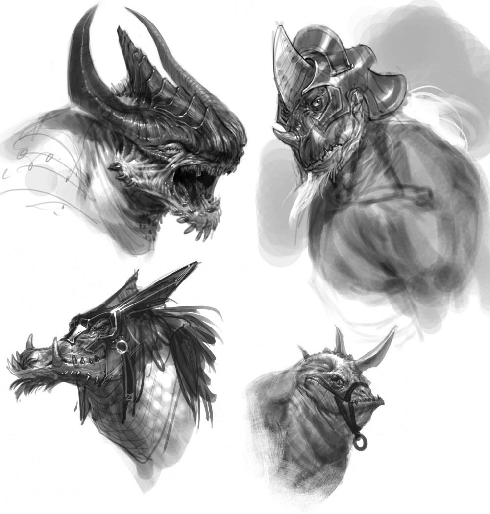 Minotaur Dragon & Rhino Heads Art from God of War: Ascension