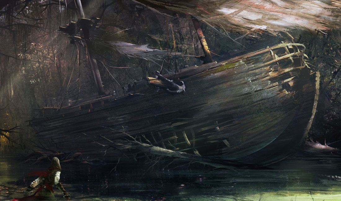 Wrecked Ship in Bayou Art from Assassin's Creed III: Liberation