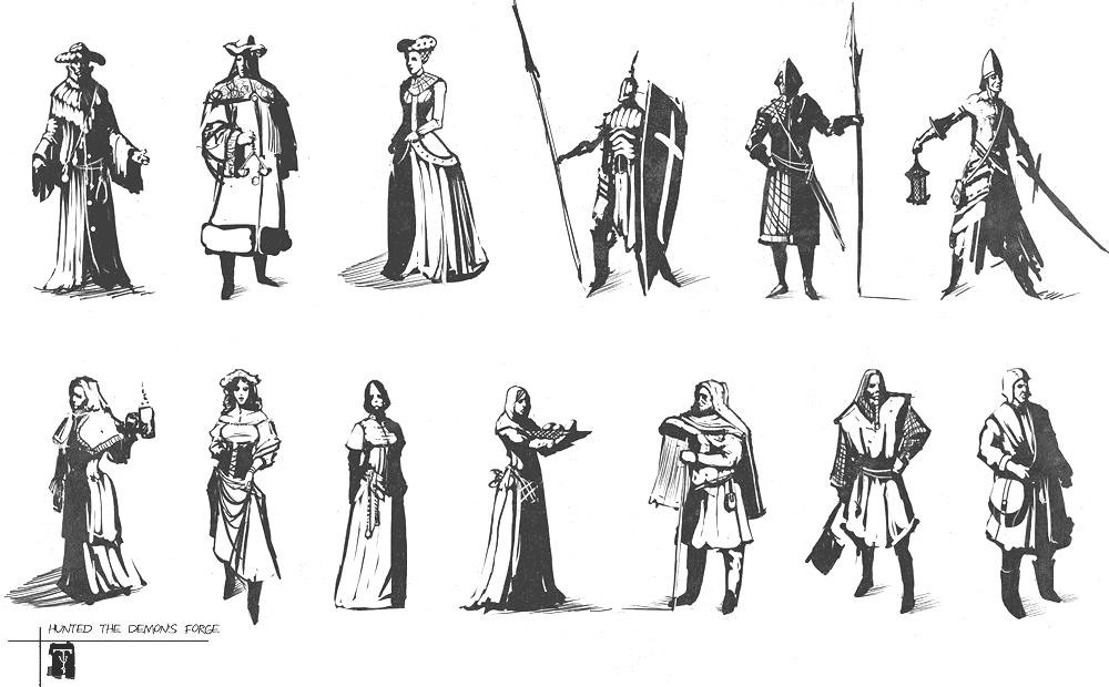 People Sketches from Hunted: The Demon's Forge