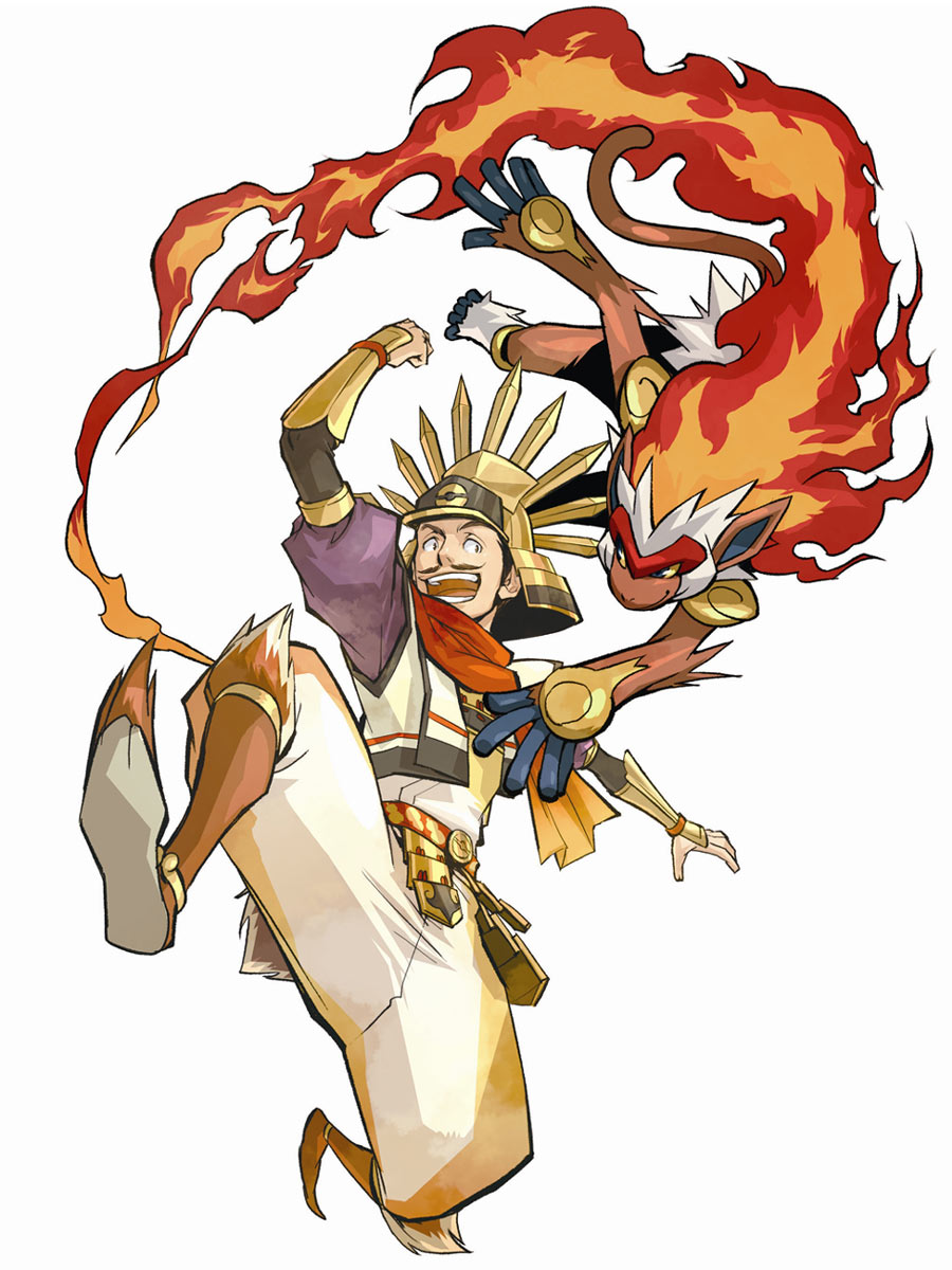 Hideyoshi & Infernape Art from Pokémon Conquest