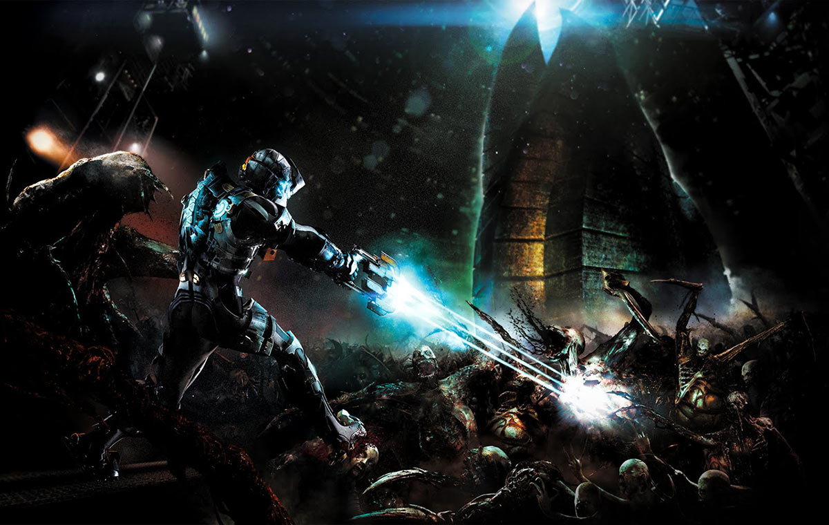 Isaac Fighting Necromorphs Art from Dead Space 2