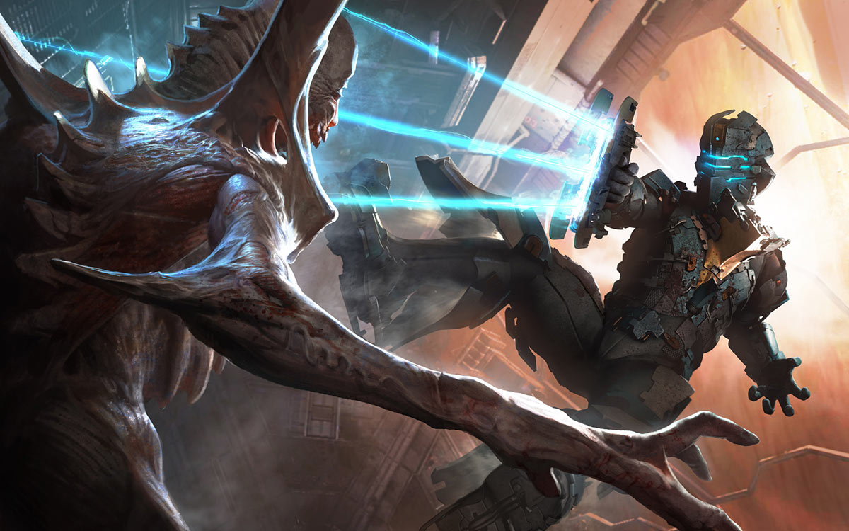 Isaac Shooting Necromorph Art from Dead Space 2