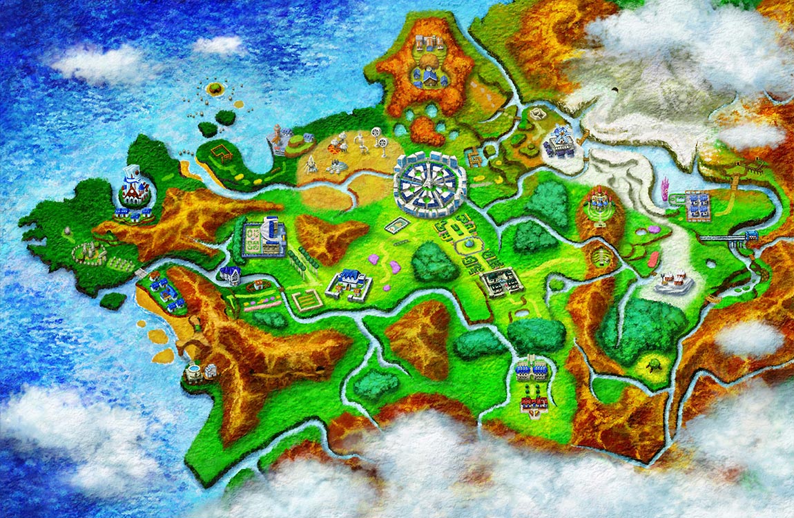 Kalos Region Map Art from Pokémon X and Y