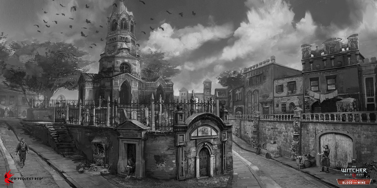 City Concept B&W Art from The Witcher 3: Wild Hunt