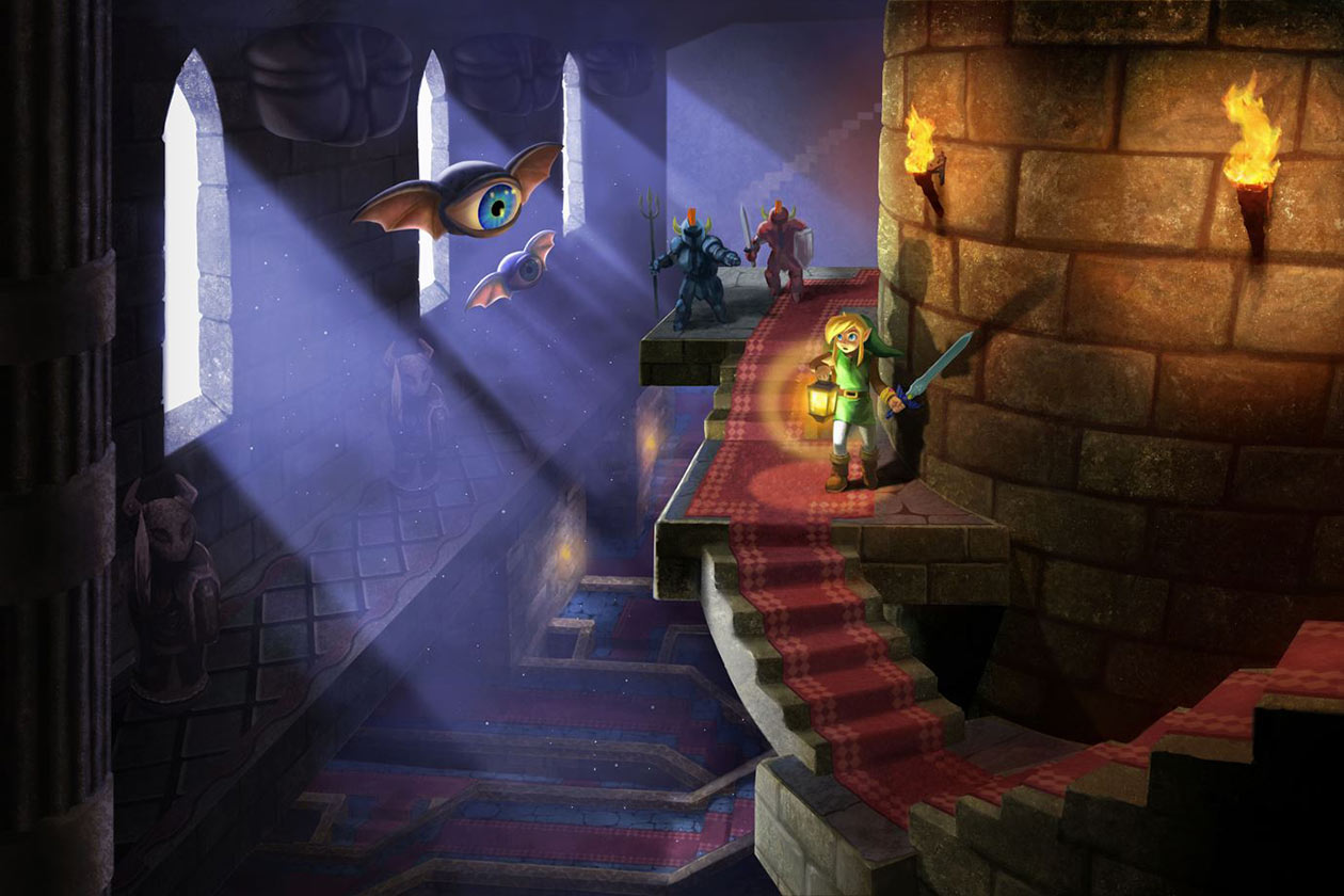 Link Exploring Dungeon Art from The Legend of Zelda: A Link Between Worlds