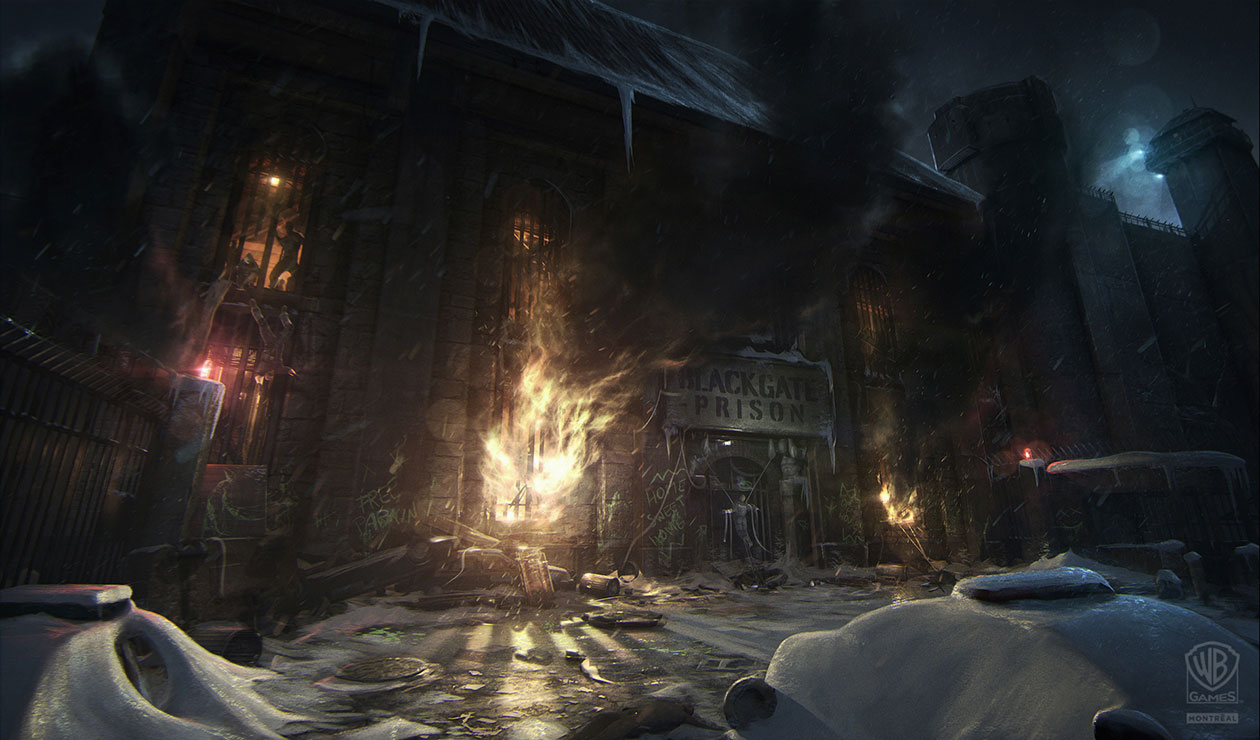 Blackgate Entrance Exterior Art from Batman: Arkham Origins