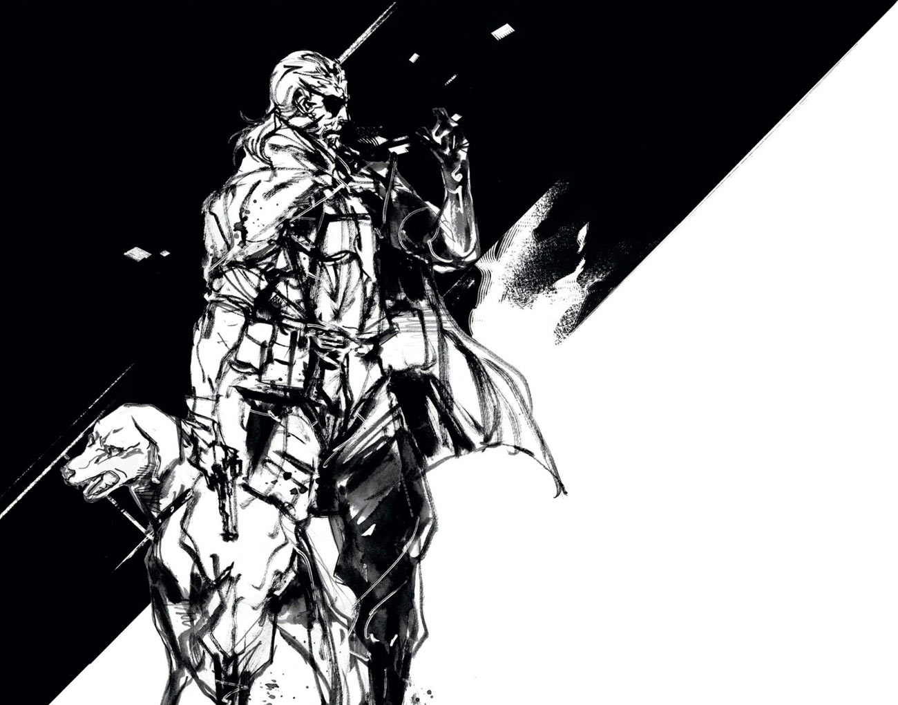Big Biss and D-Dog B&W Art from Metal Gear Solid V