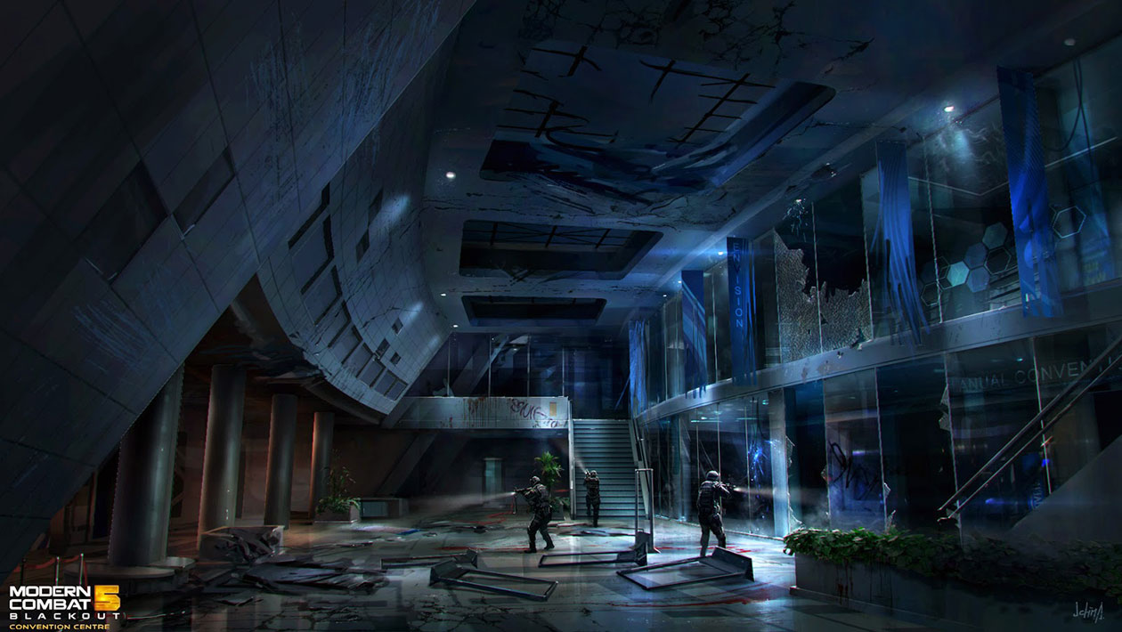 Convention Center Damaged Art from Modern Combat 5: Blackout