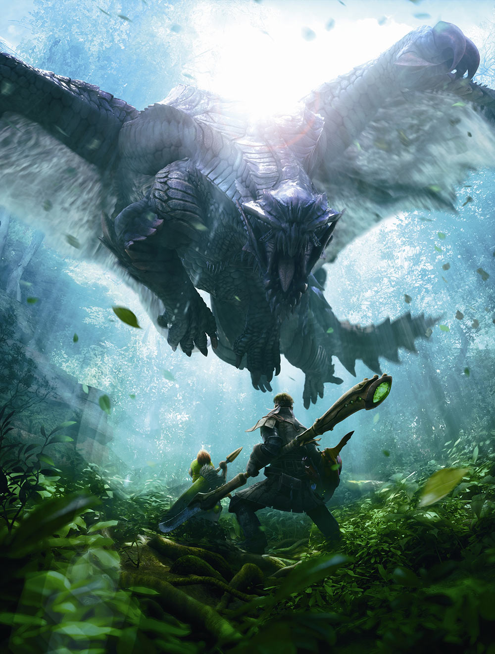 Hunter & Felyne vs Gore Magala Art from Monster Hunter 4