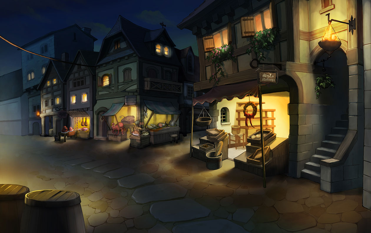Labyrinthia Food Shops Art from Professor Layton vs. Phoenix Wright: Ace Attorney