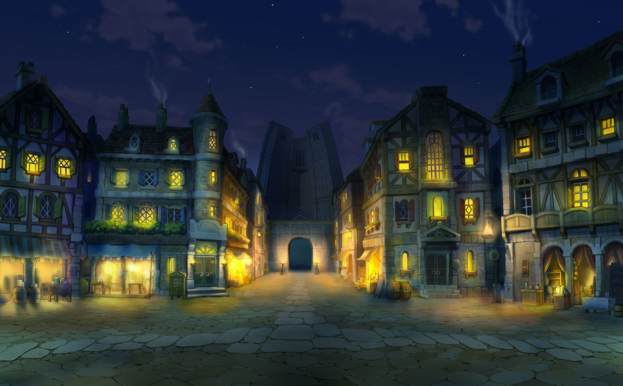 Labyrinthia North Parade Avenue, Night Art from Professor Layton vs. Phoenix Wright: Ace Attorney