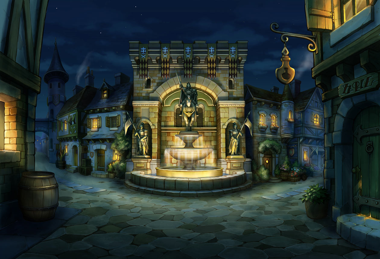 Labyrinthia Town Center, Night Art from Professor Layton vs. Phoenix Wright: Ace Attorney