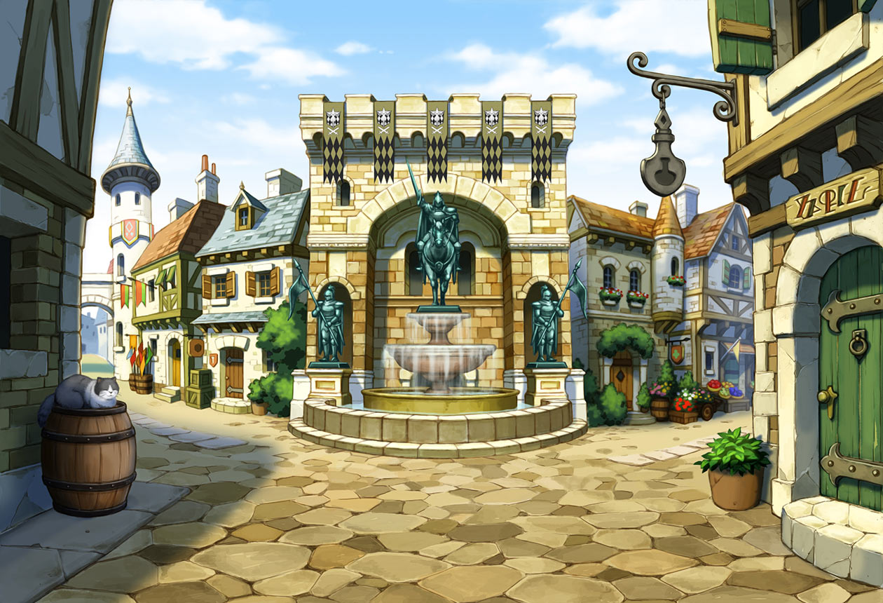 Labyrinthia Town Center Art from Professor Layton vs. Phoenix Wright: Ace Attorney