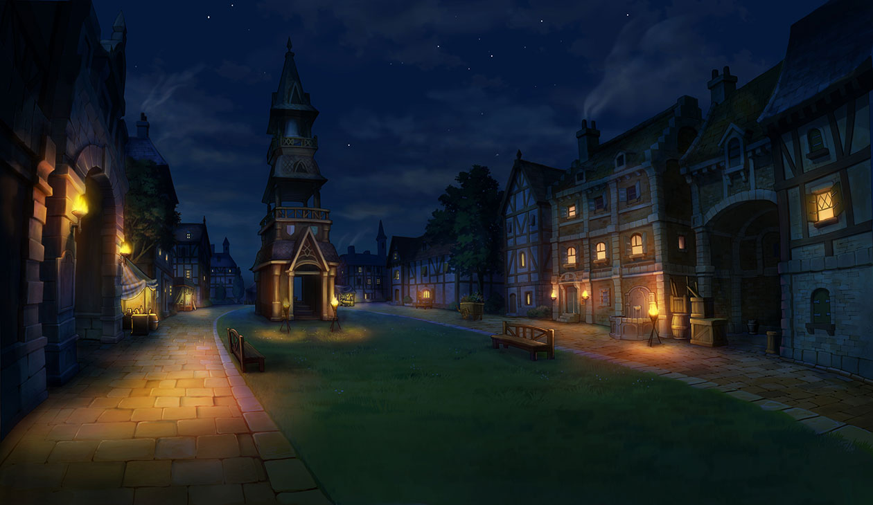 Labyrinthia Town Square, Night Art from Professor Layton vs. Phoenix Wright: Ace Attorney