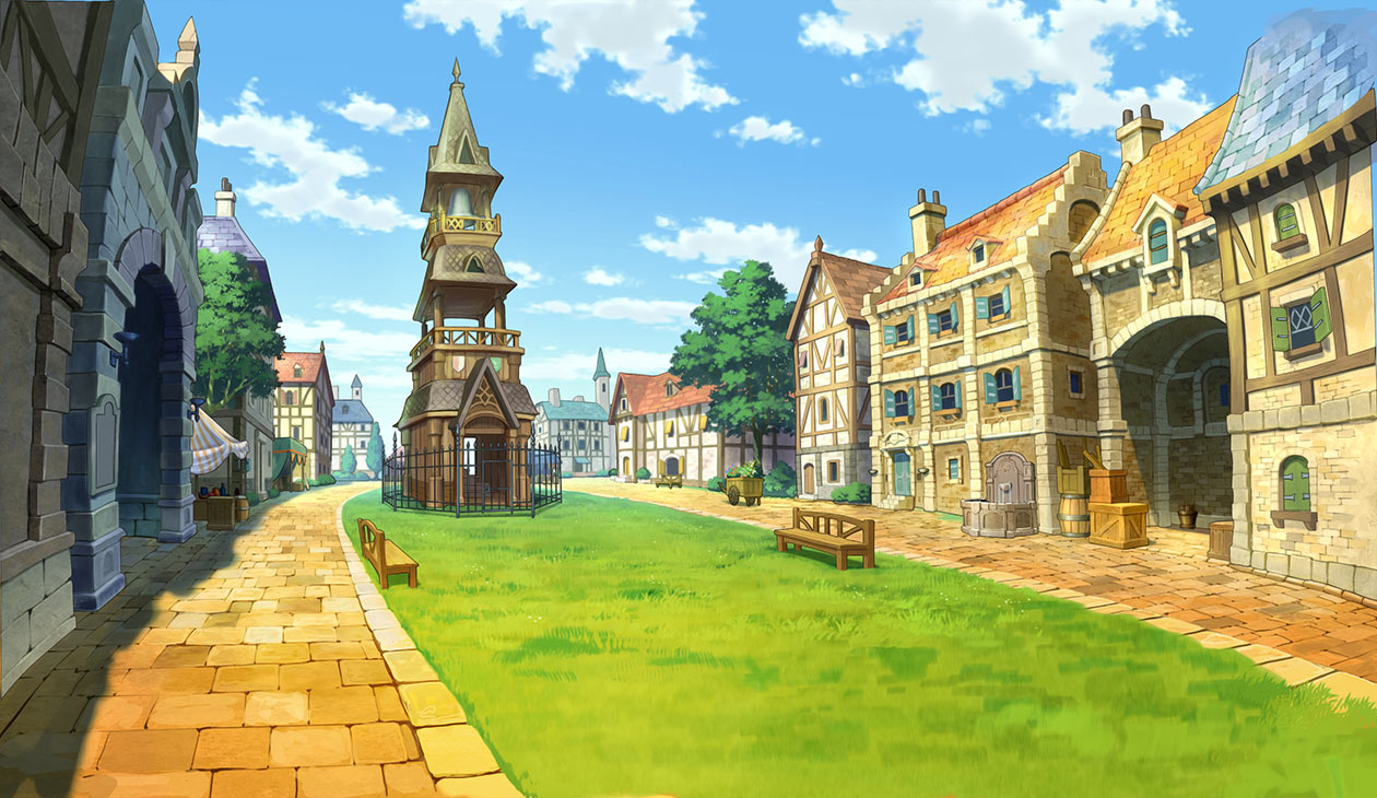 Labyrinthia Town Square Art from Professor Layton vs. Phoenix Wright: Ace Attorney