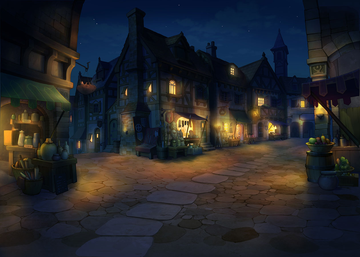 Labyrinthia West Shopping Area, Night Art from Professor Layton vs. Phoenix Wright: Ace Attorney