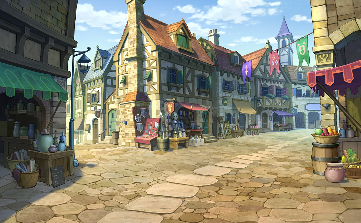 Labyrinthia West Shopping Area Art from Professor Layton vs. Phoenix Wright: Ace Attorney