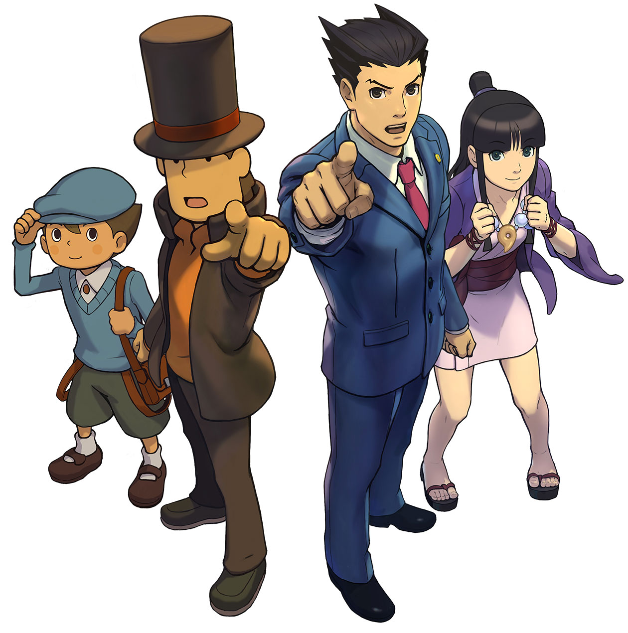 Main Characters Art from Professor Layton vs. Phoenix Wright: Ace Attorney