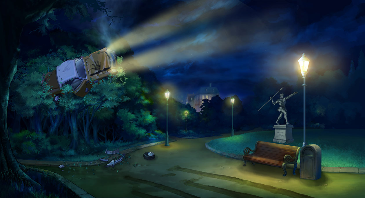 Wrecked Car Art from Professor Layton vs. Phoenix Wright: Ace Attorney
