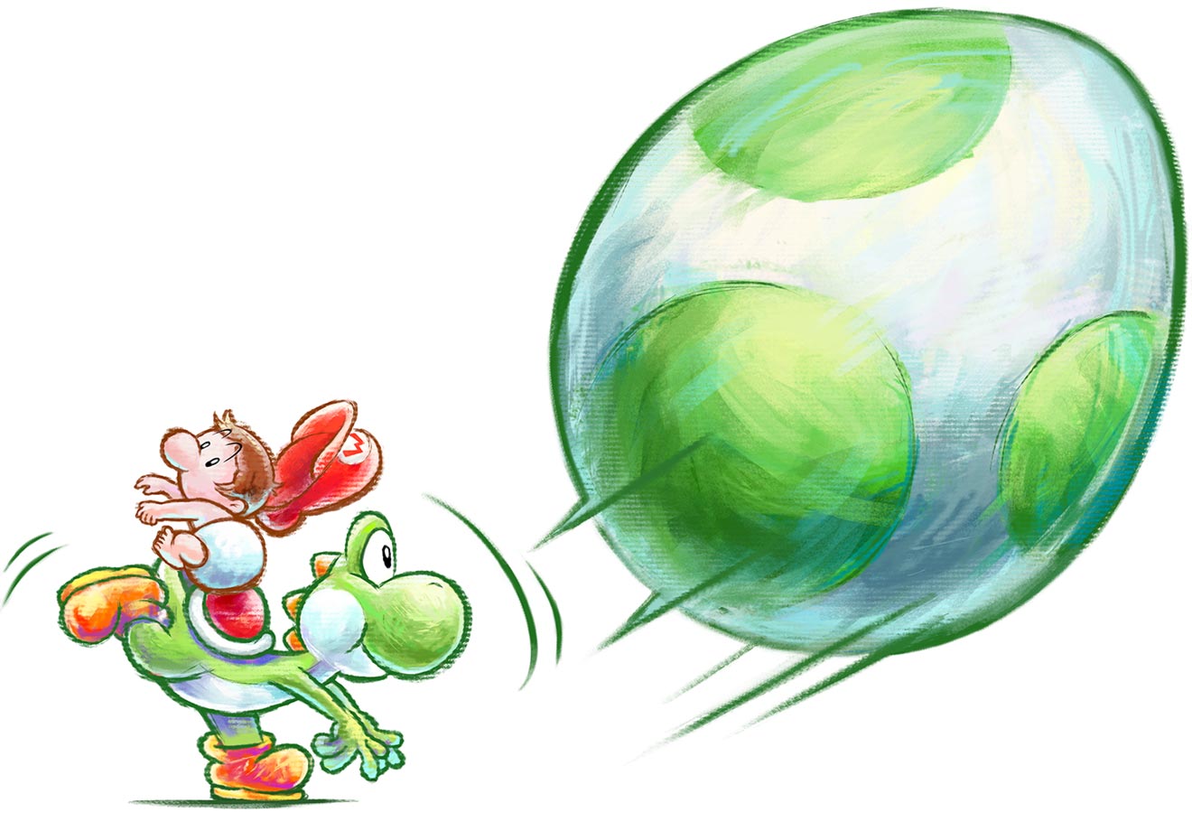 Yoshi Throwing Mega Eggdozer Art from Yoshi's New Island