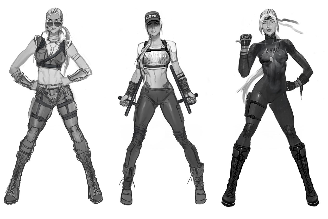 Sonya Blade Sketches from Mortal Kombat X