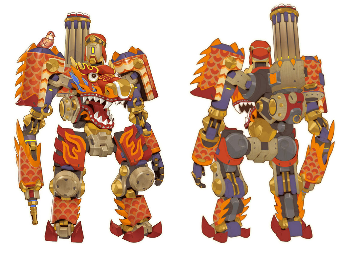 Bastion Dragonfire Skin Art from Overwatch