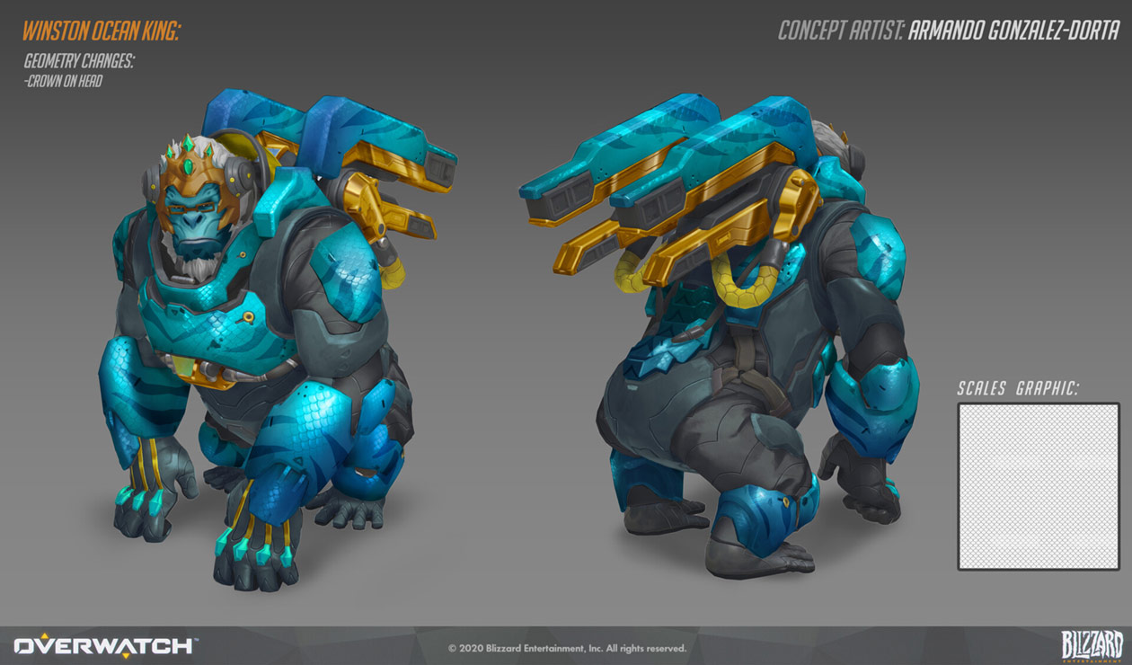 Winston Ocean King Skin Art from Overwatch
