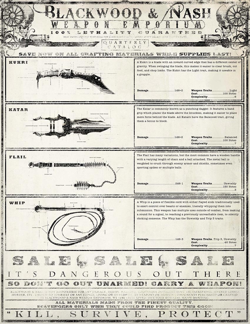 Weapon Catalog Page 1 Art from Shattered