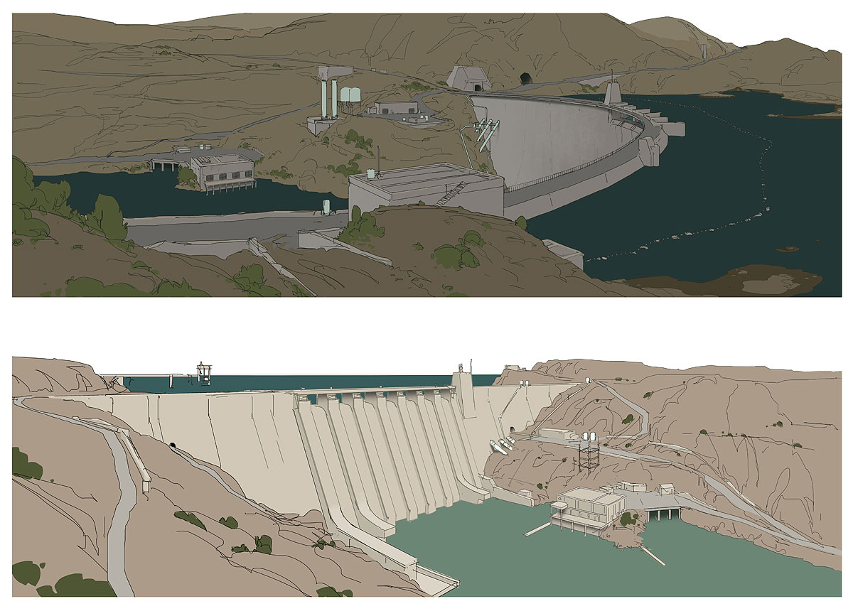 Dam Concept Art from Metal Gear Online