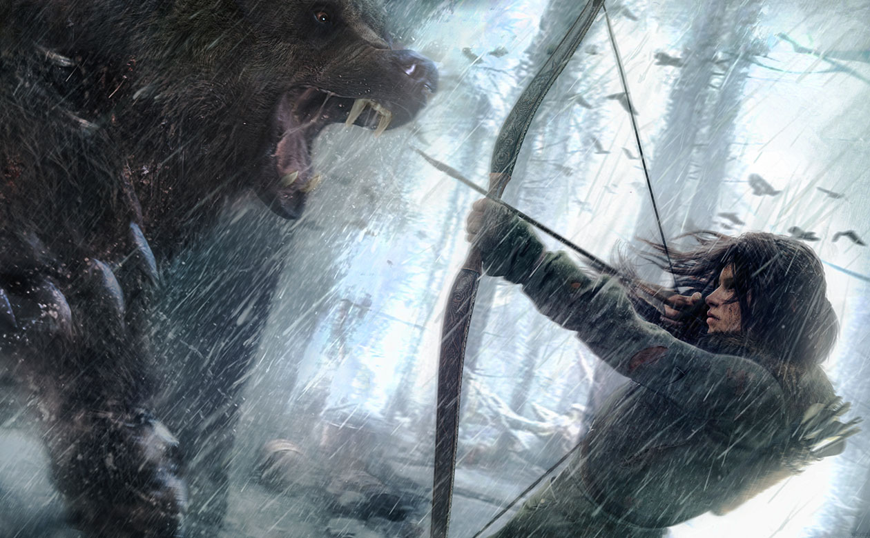 Lara vs Bear Art from Rise of the Tomb Raider