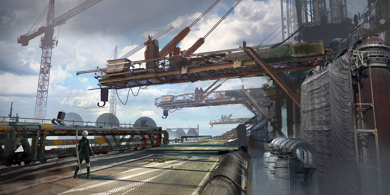 Abandoned Factory Exterior Art from NieR: Automata