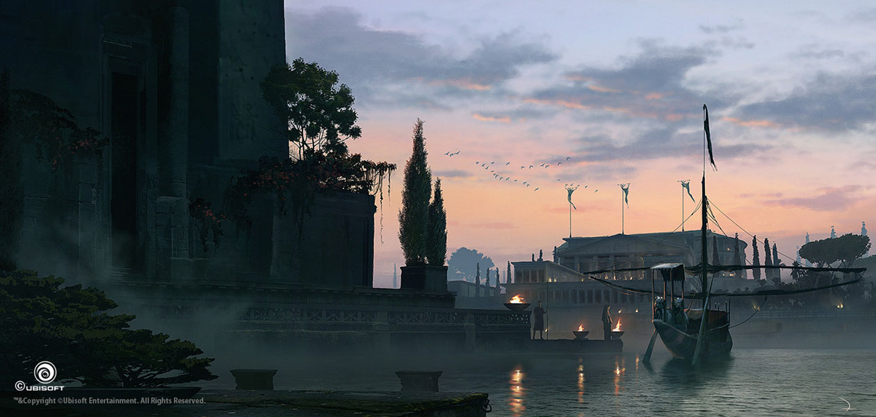 Alexandria Palace Dock Concept Art from Assassin's Creed Origins