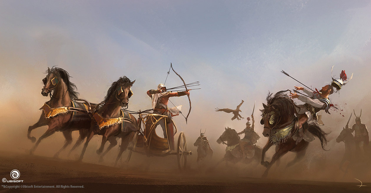 Bayek Chariot Action Concept Art from Assassin's Creed Origins
