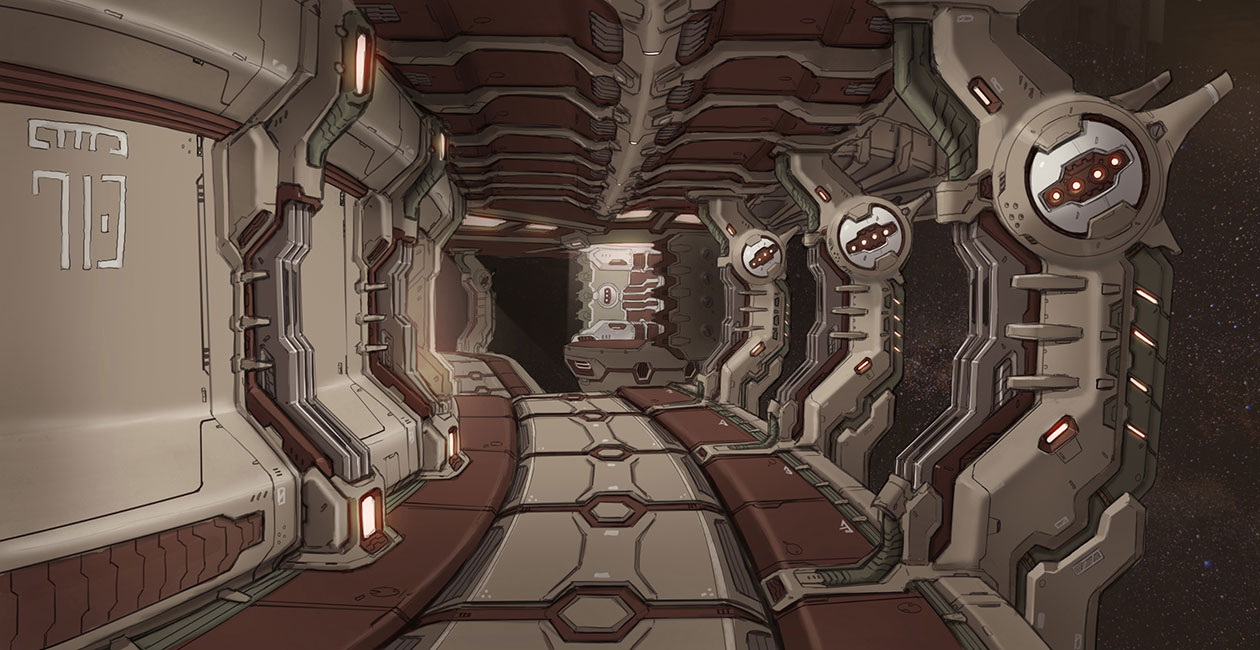 Orbital Exterior Hallway Concept Art from Doom (2016)